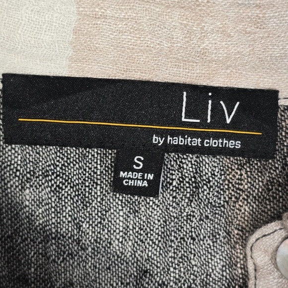 Liv by Habitat Yin Yang Linen Button-Up Shirt Womens Small Neutral Block Stripe - Picture 6 of 12